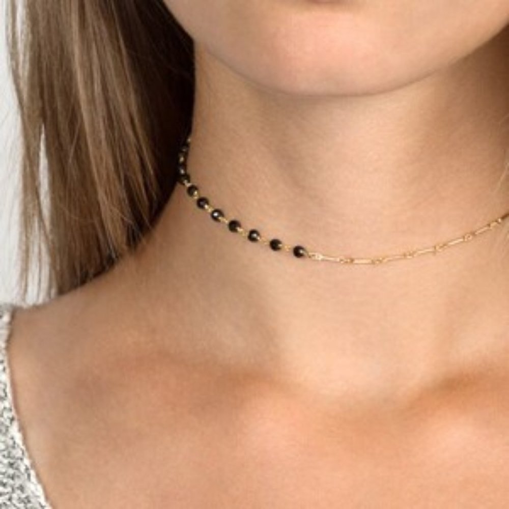 Unique Gold and Onyx Gemstone Necklace